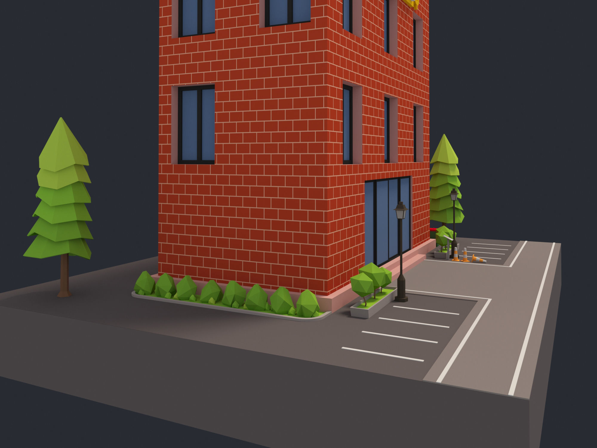 Bank Building Low-poly 3D model_19