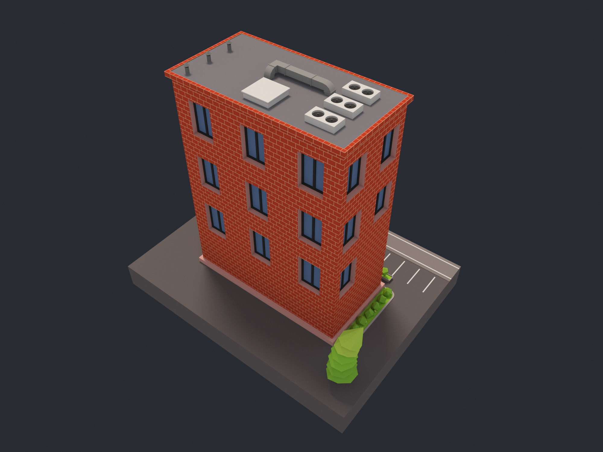 Bank Building Low-poly 3D model_2