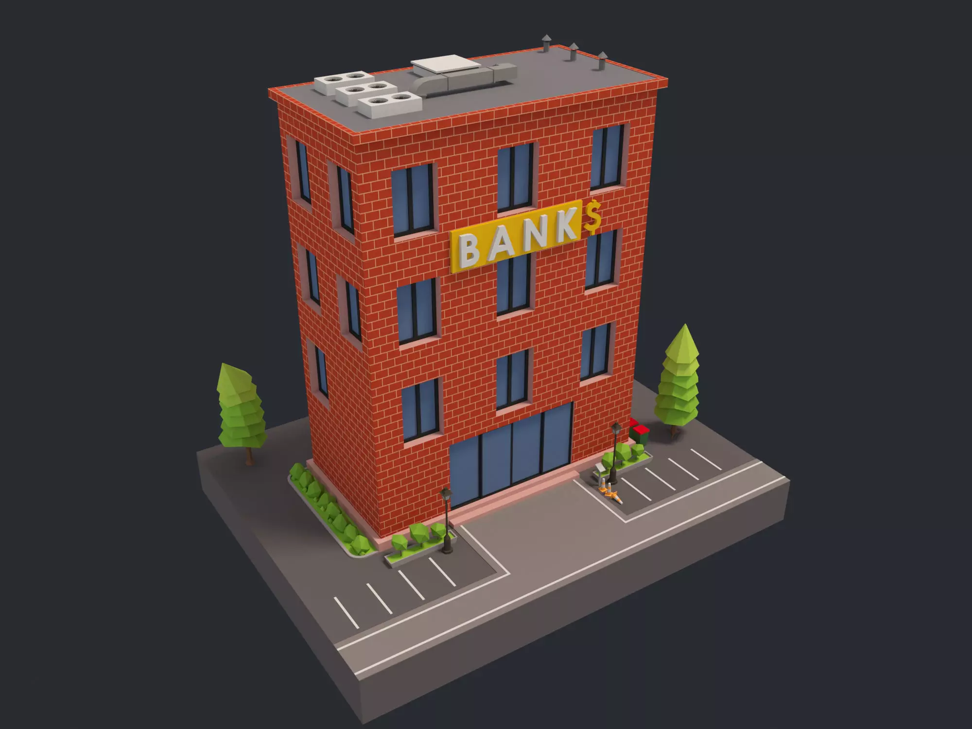 Bank Building Low-poly 3D model_0