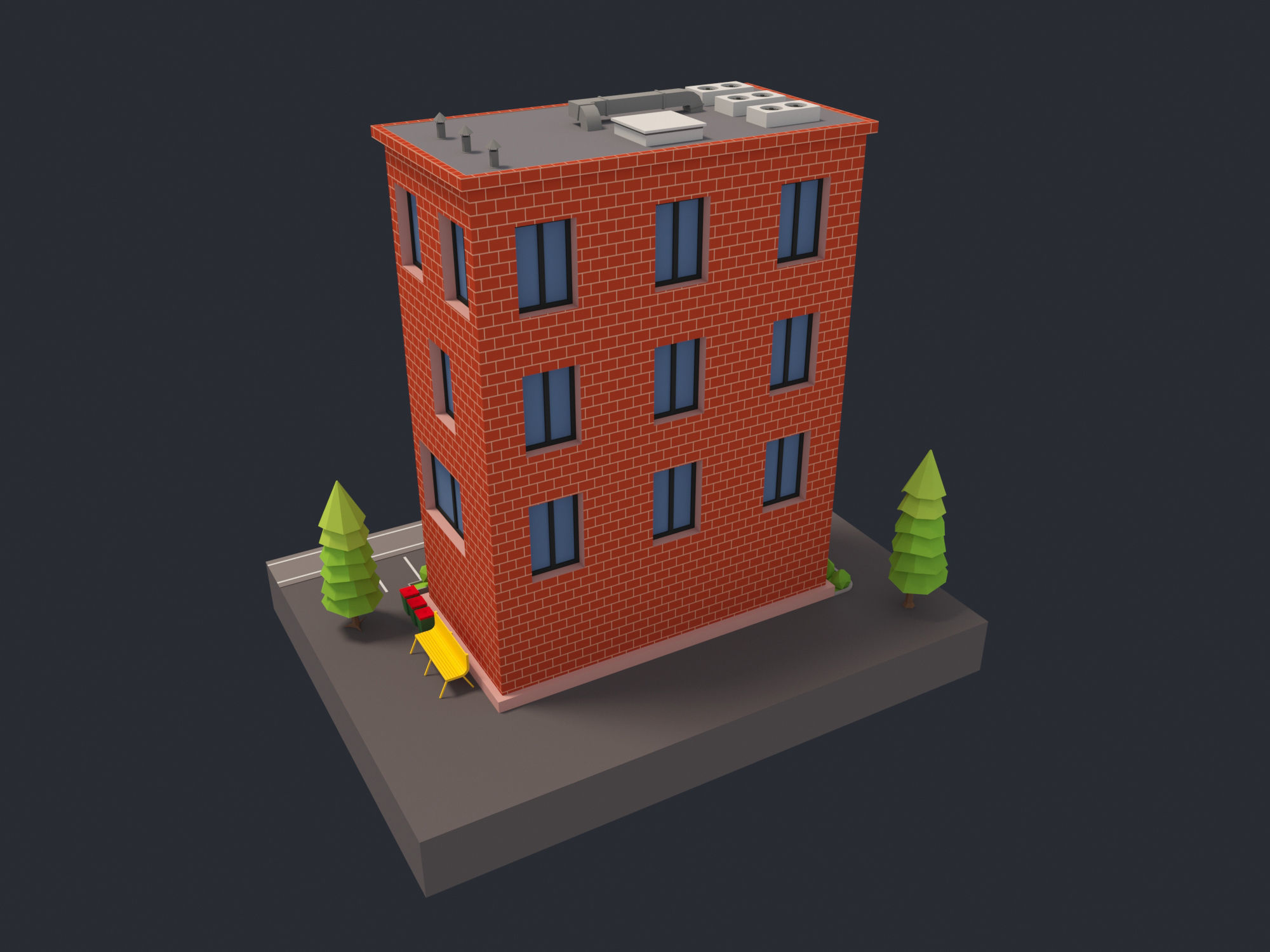 Bank Building Low-poly 3D model_10