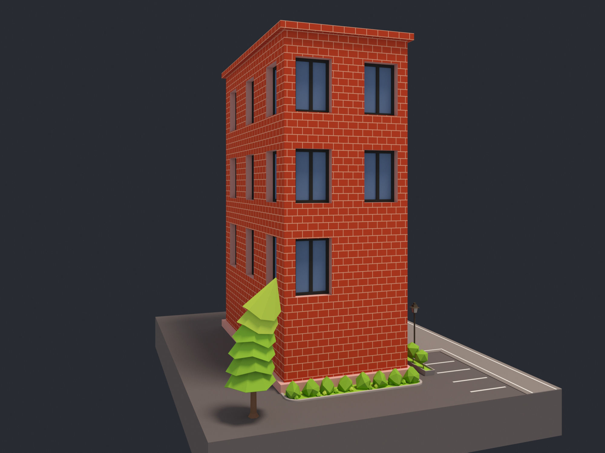 Bank Building Low-poly 3D model_14