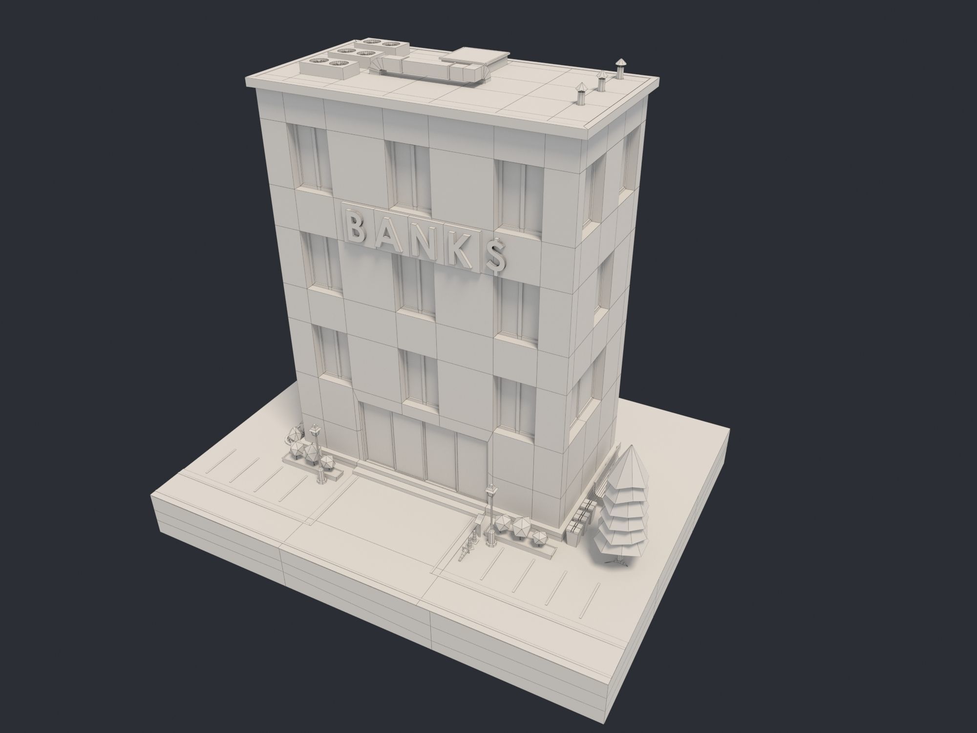Bank Building Low-poly 3D model_9