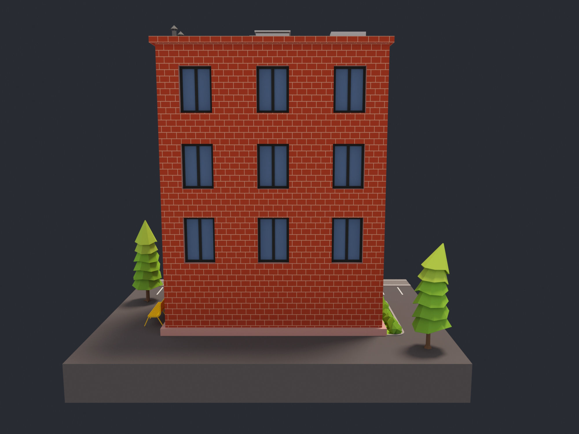 Bank Building Low-poly 3D model_12