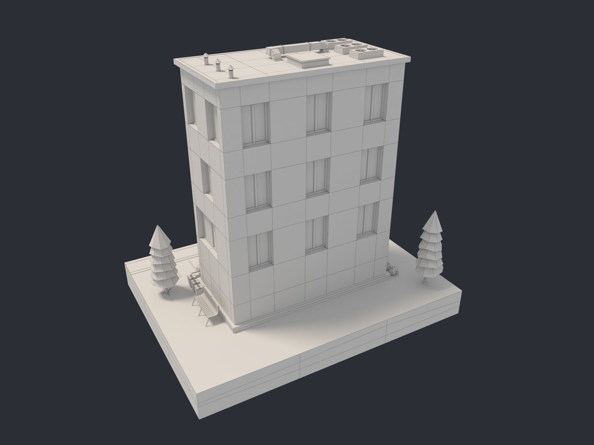 Bank Building Low-poly 3D model_11