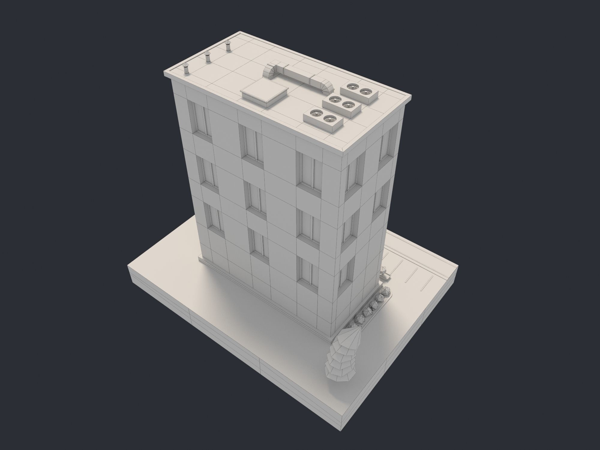 Bank Building Low-poly 3D model_5