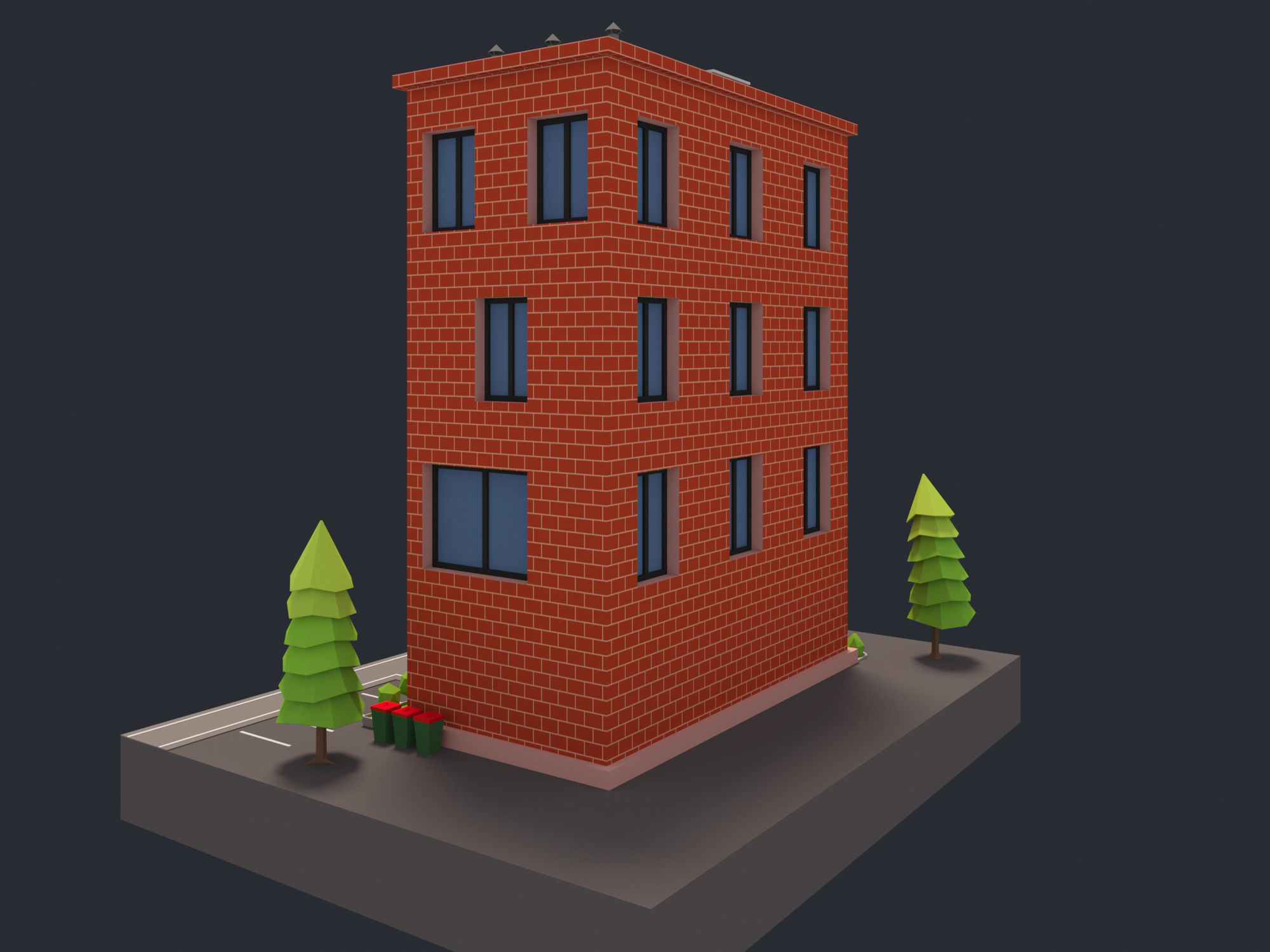 Bank Building Low-poly 3D model_17