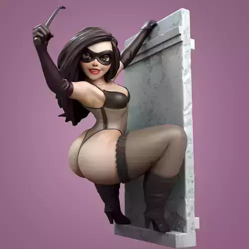 Auntie statue of female catwoman on wall 3D print model