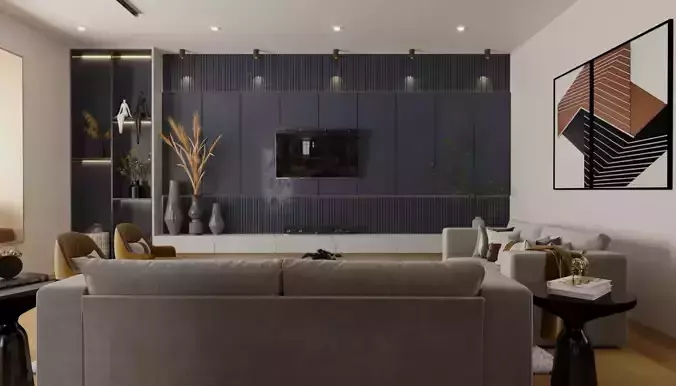 living room interior design scene 3d model
