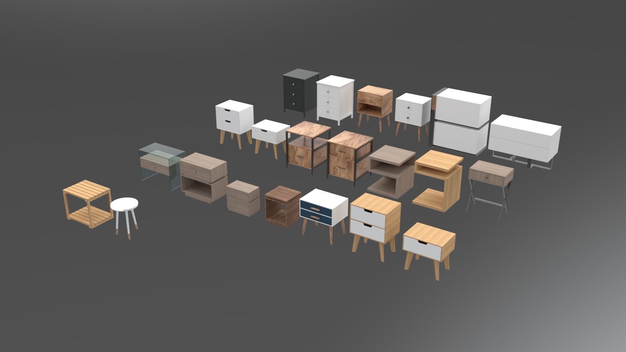 Nightstands nightstand with three drawers 3D model_1