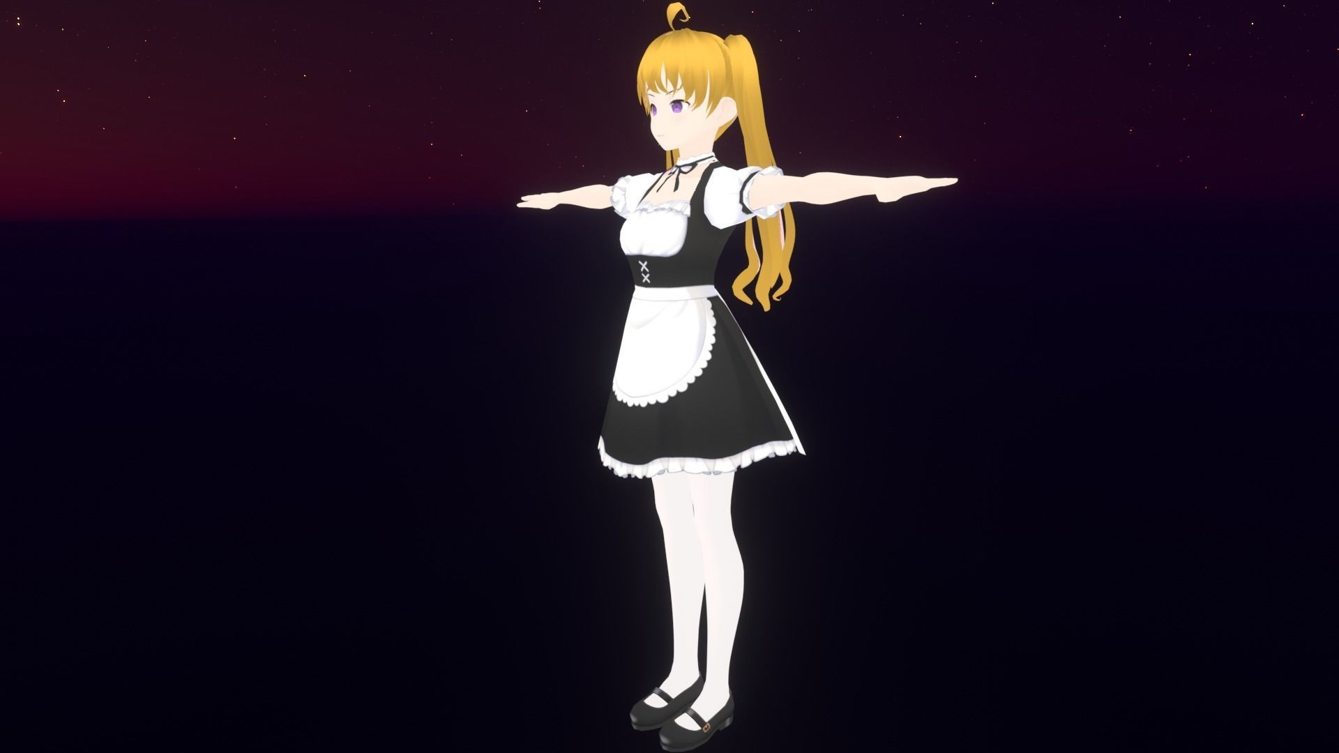 cute anime girl character - Yuriko Low-poly 3D model_3