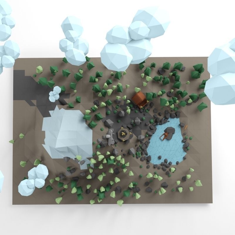 Low poly lanscape mountain hill tree lake and other items Low-poly 3D model_8