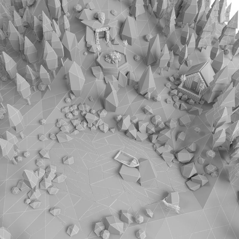 Low poly lanscape mountain hill tree lake and other items Low-poly 3D model_7