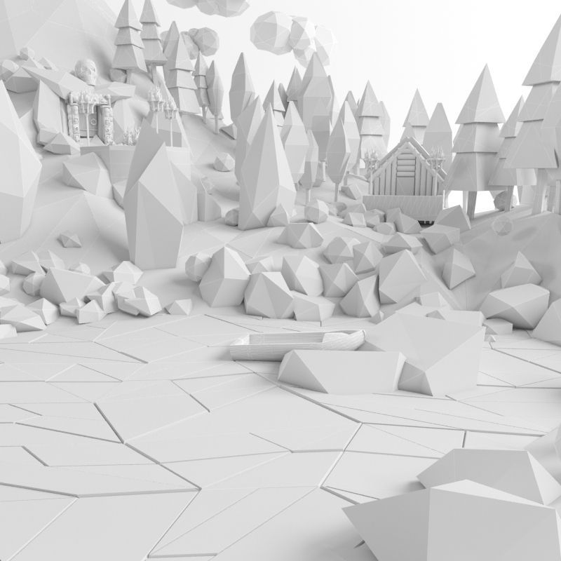 Low poly lanscape mountain hill tree lake and other items Low-poly 3D model_5