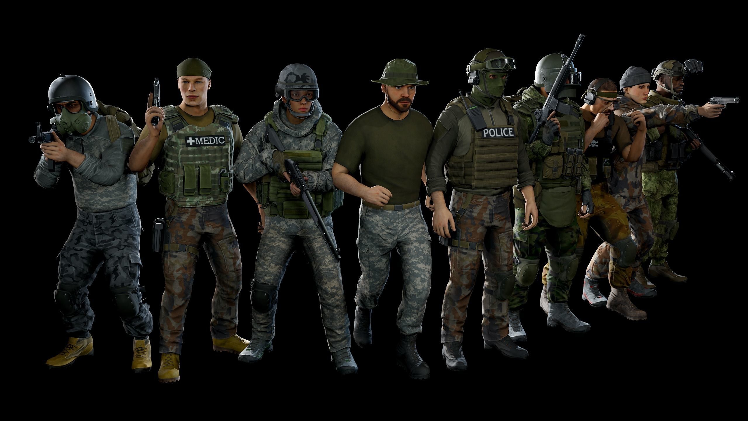 Modular military character 2 Low-poly 3D model_9