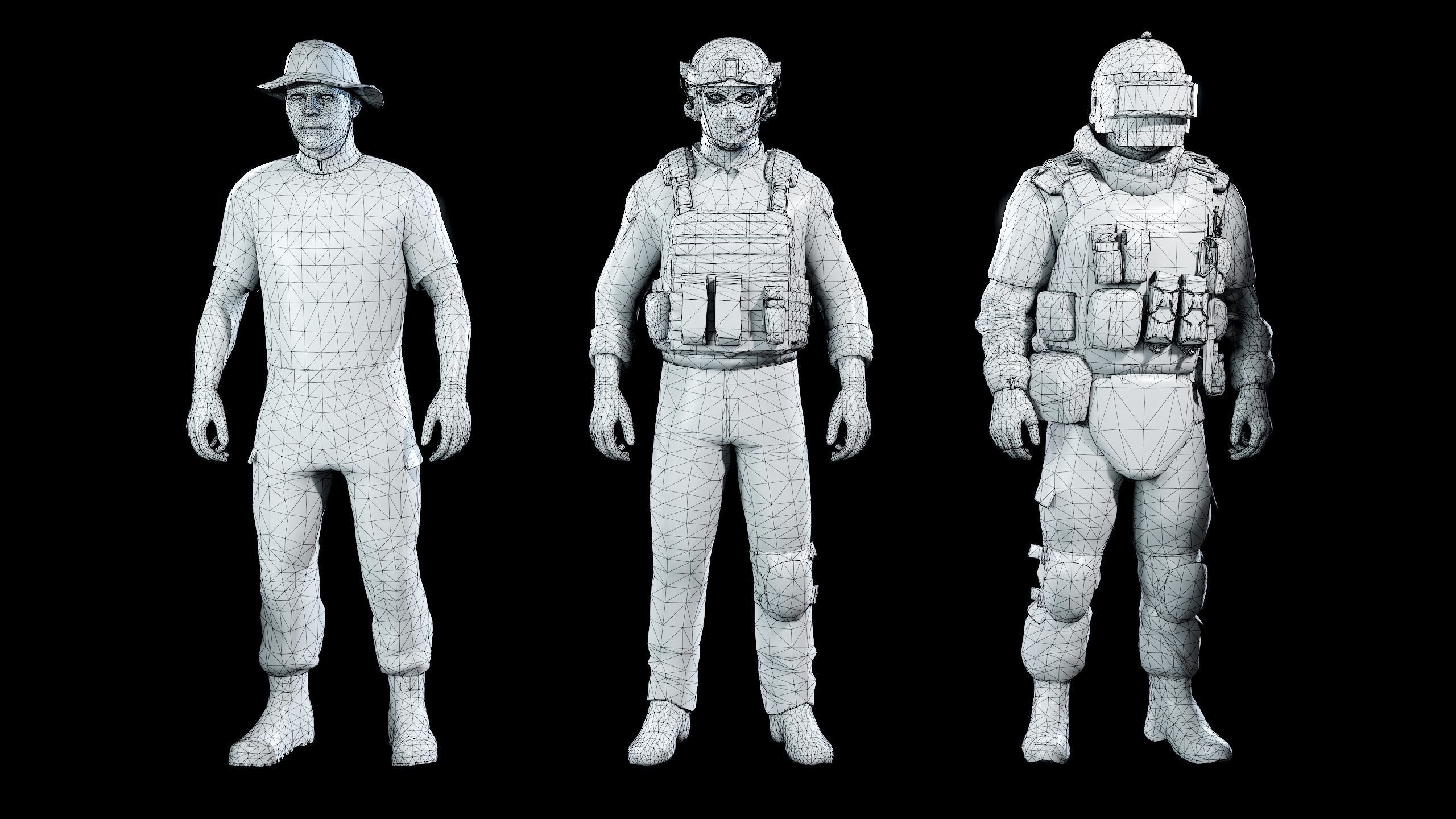 Modular military character 2 Low-poly 3D model_7