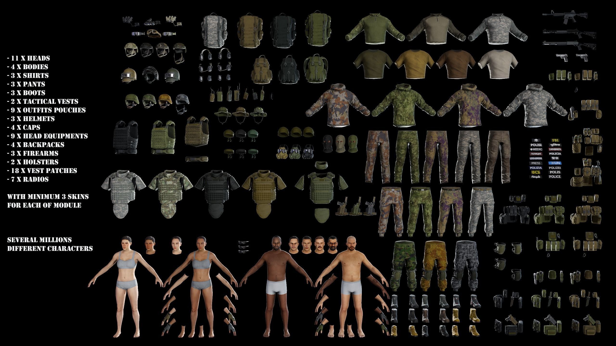 Modular military character 2 Low-poly 3D model_8