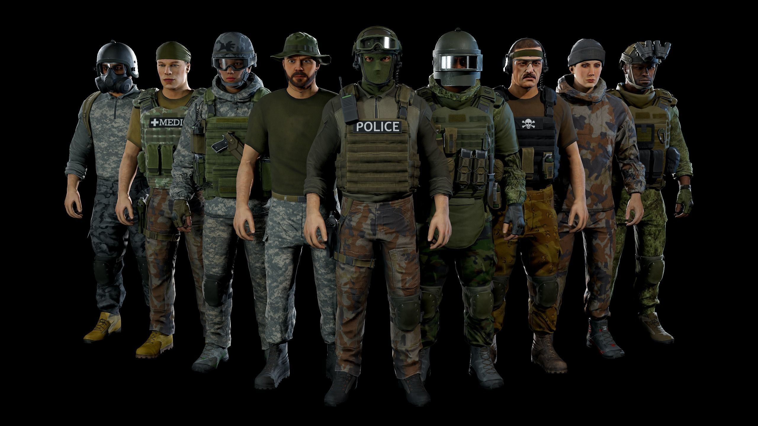 Modular military character 2 Low-poly 3D model_0
