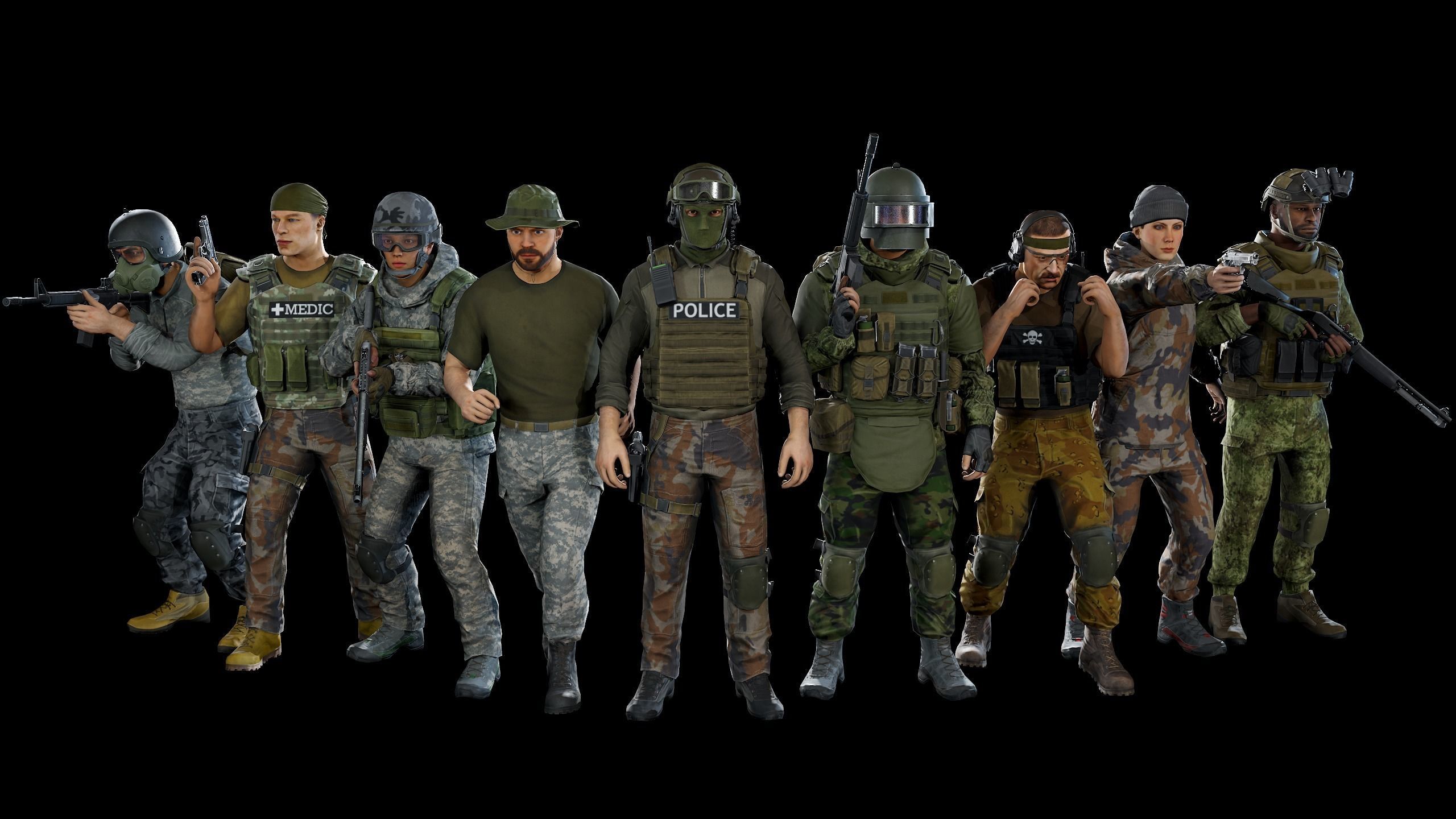 Modular military character 2 Low-poly 3D model_5