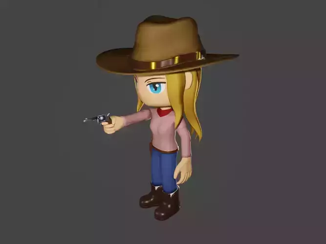 animated western cowgirl - female cowboy - anime - toon Low-poly 3D model
