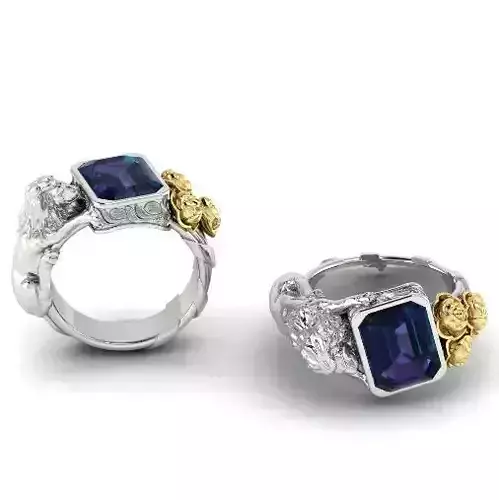 352 Ring with lion and flowers