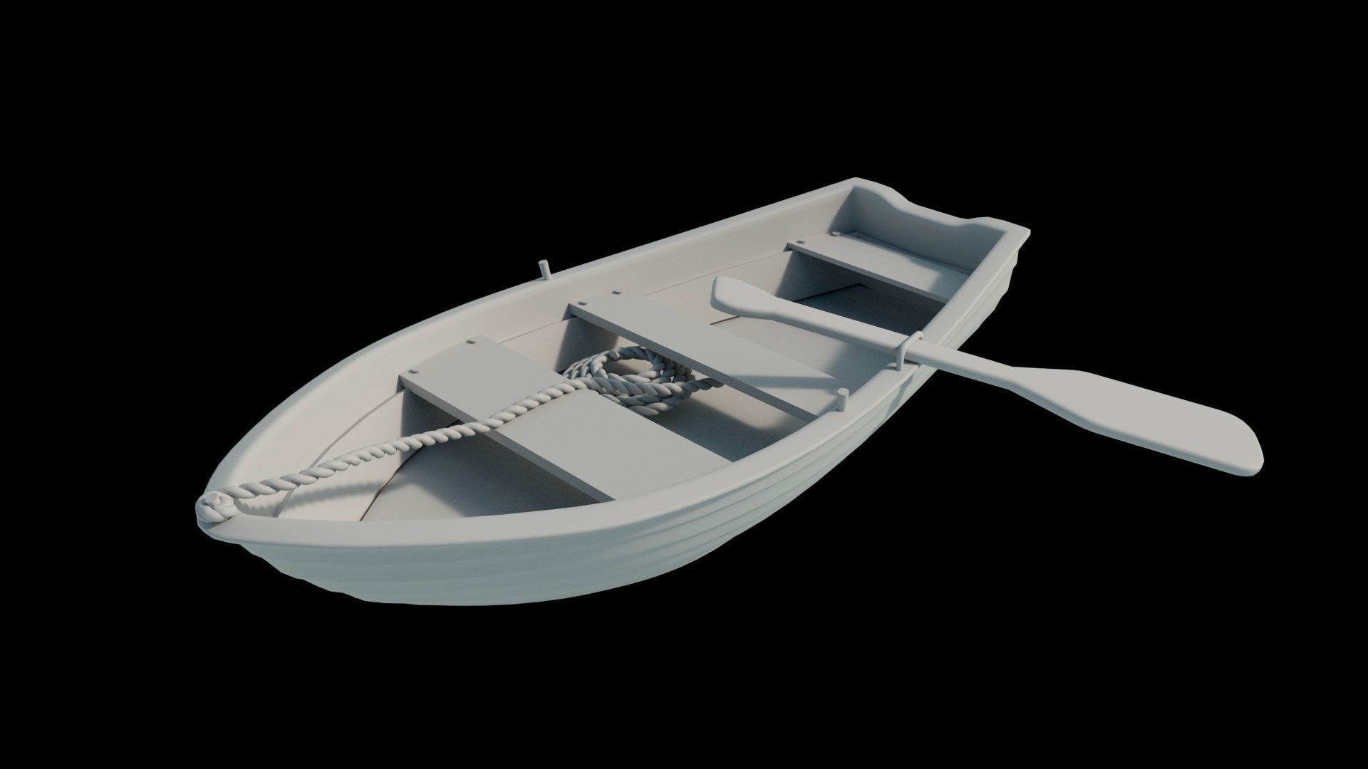 A wood boat with paddle and rope 3D model_2