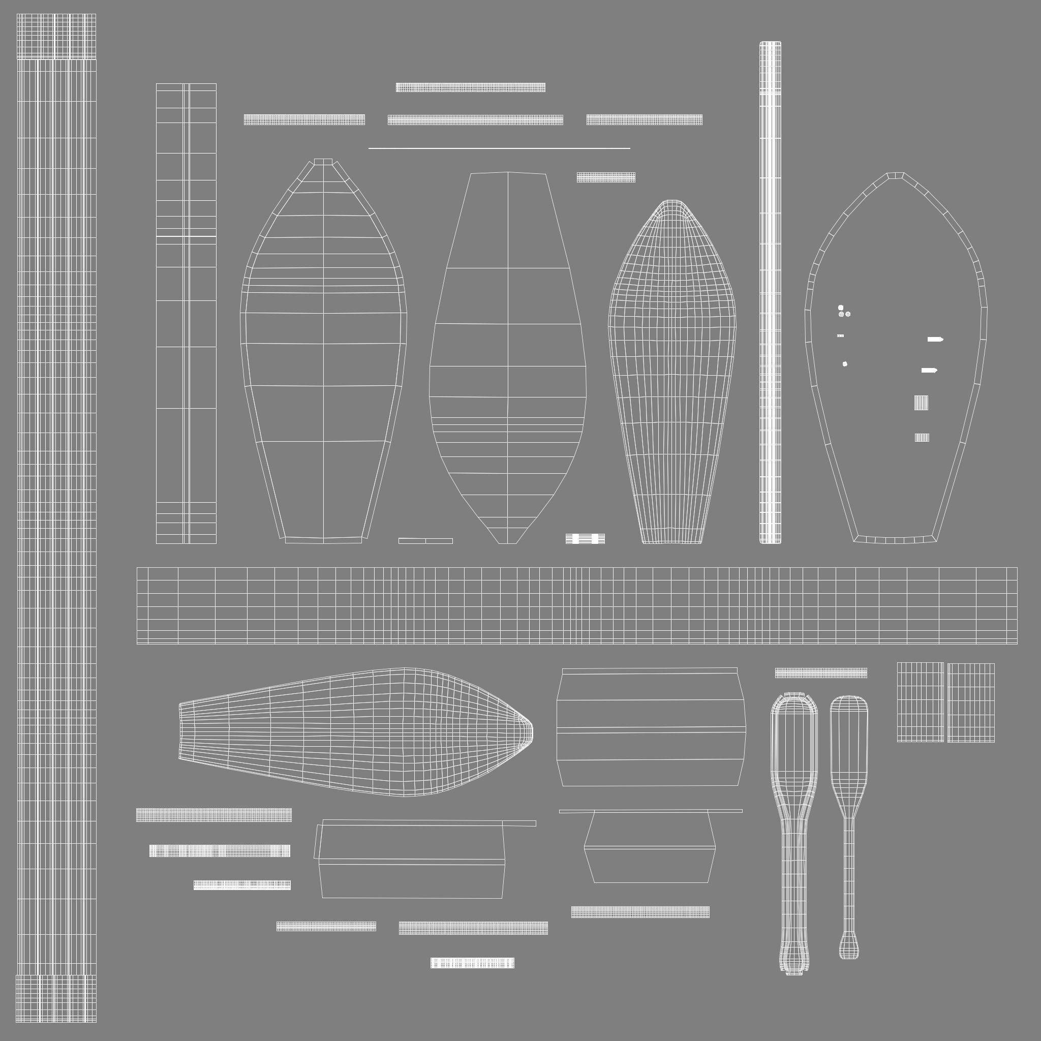 A wood boat with paddle and rope 3D model_4