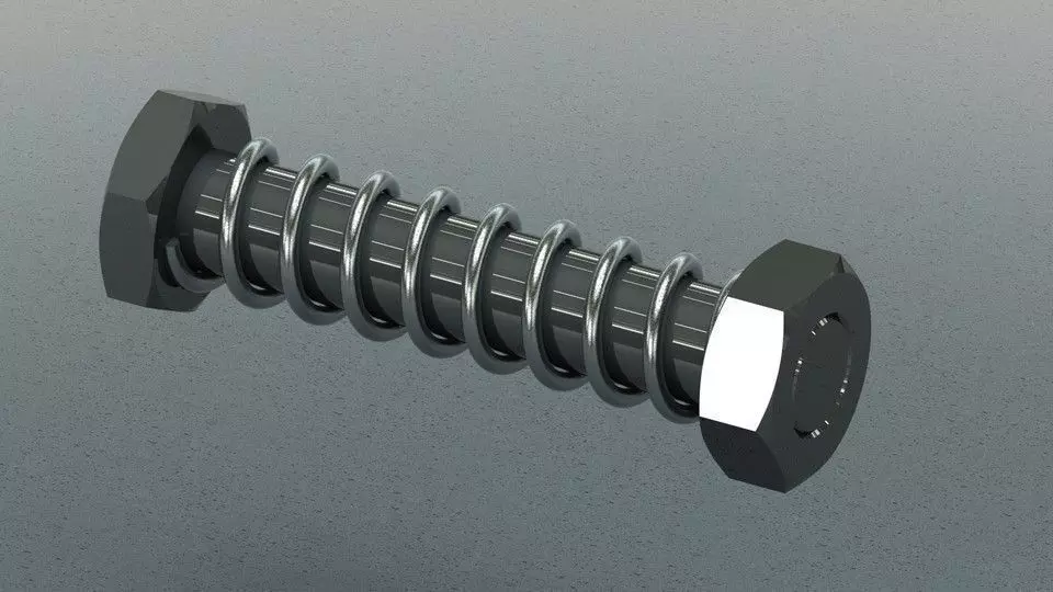 Spring with nut and bolt Free 3D model