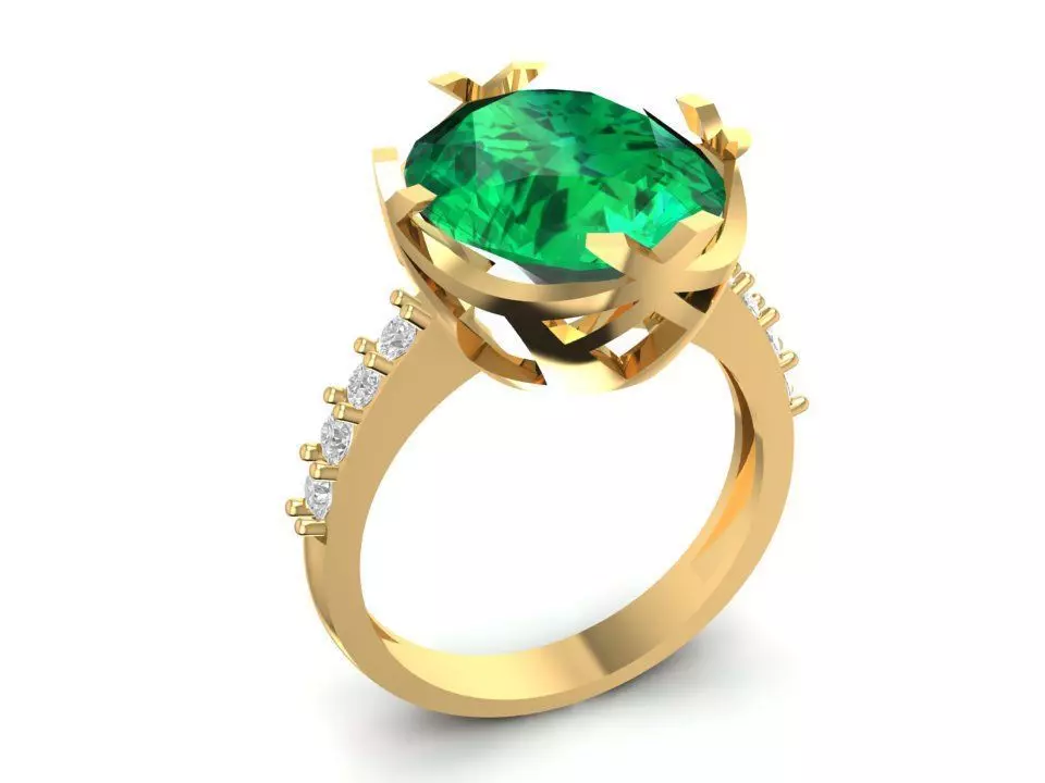 Elegant Oval Gemstone Ring with Side Diamonds 1688 3D print model