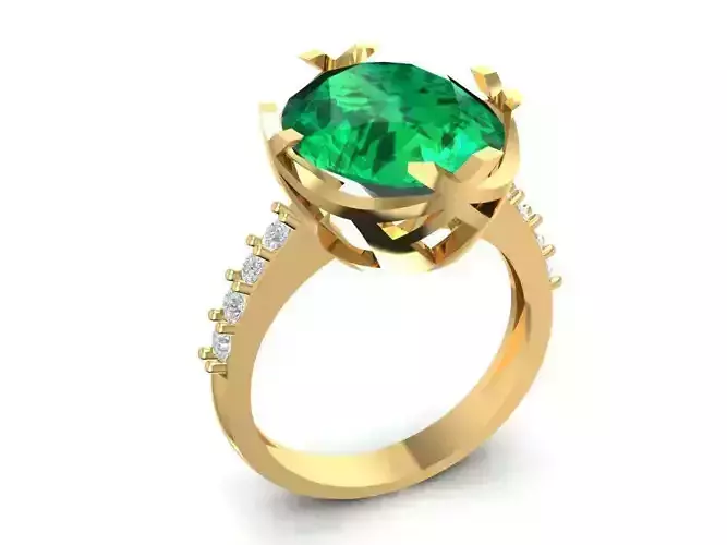 Elegant Oval Gemstone Ring with Side Diamonds  1688