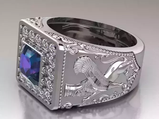 Lamassu winged lion  ring 3D print model