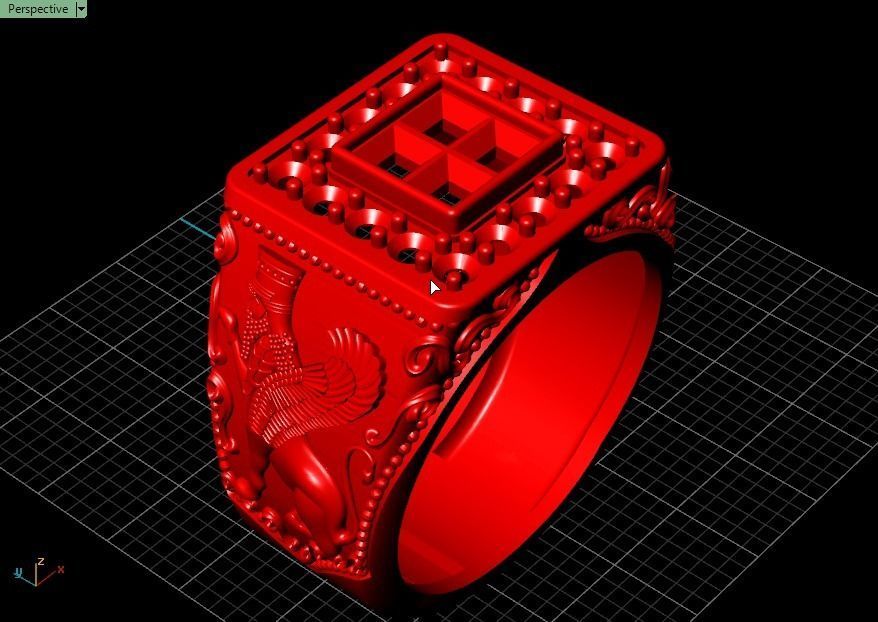 Lamassu winged lion  ring 3D print model_22