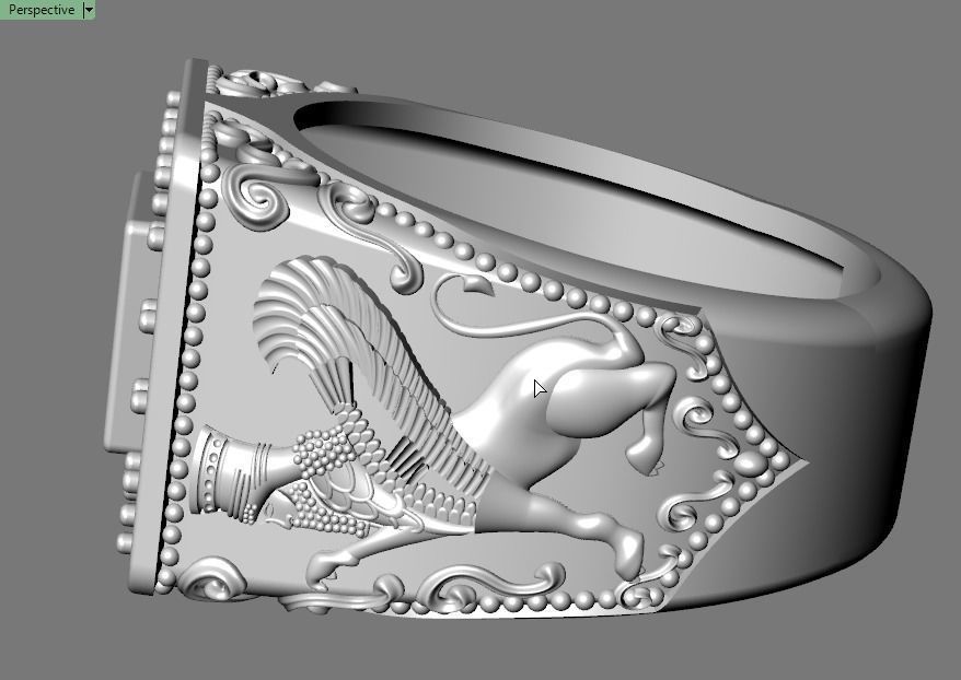 Lamassu winged lion  ring 3D print model_4