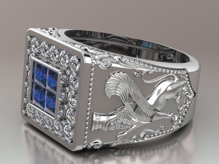 Lamassu winged lion  ring 3D print model_2