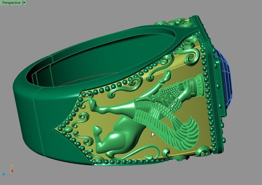 Lamassu winged lion  ring 3D print model_13