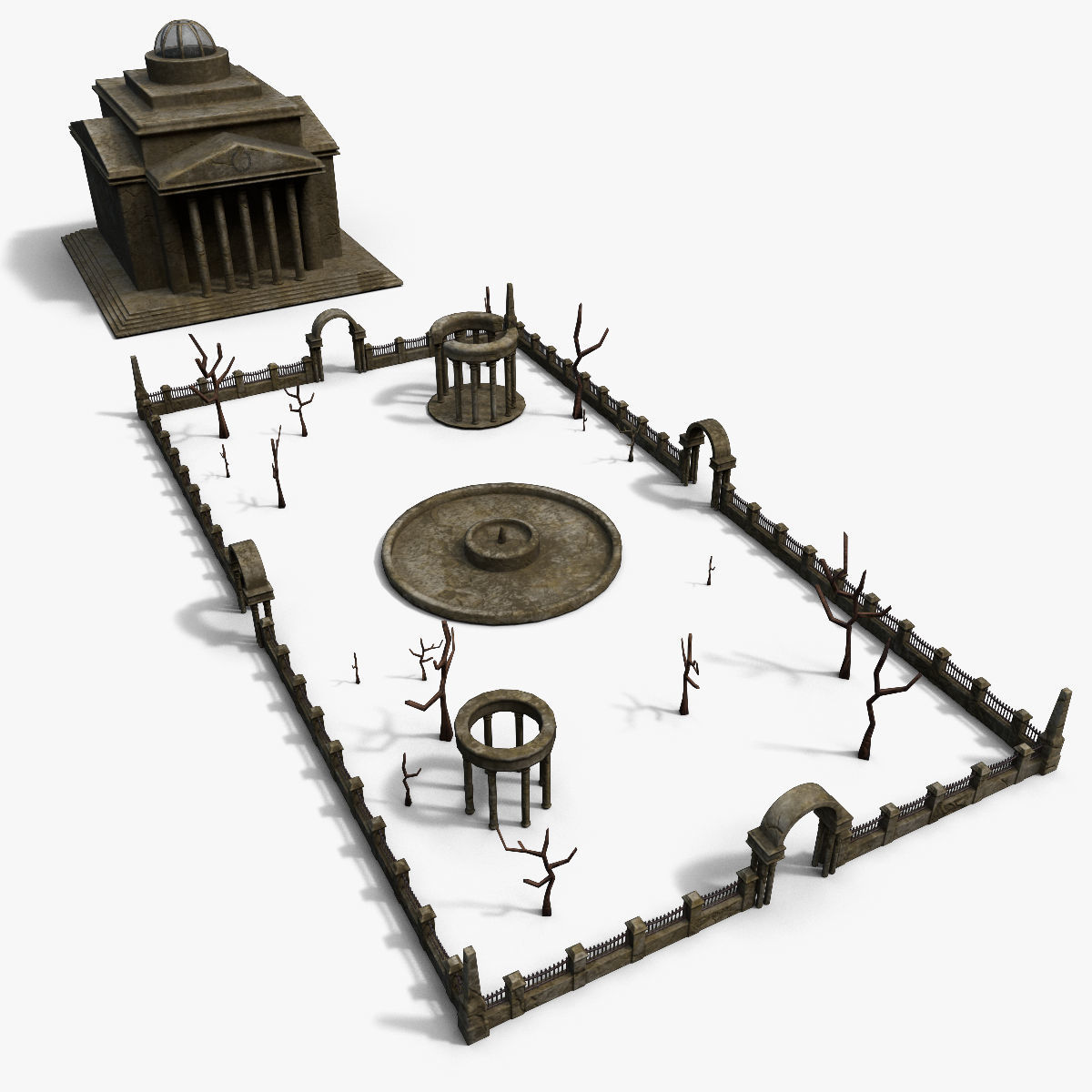 Old Roman Buildings with components Low-poly 3D model_22