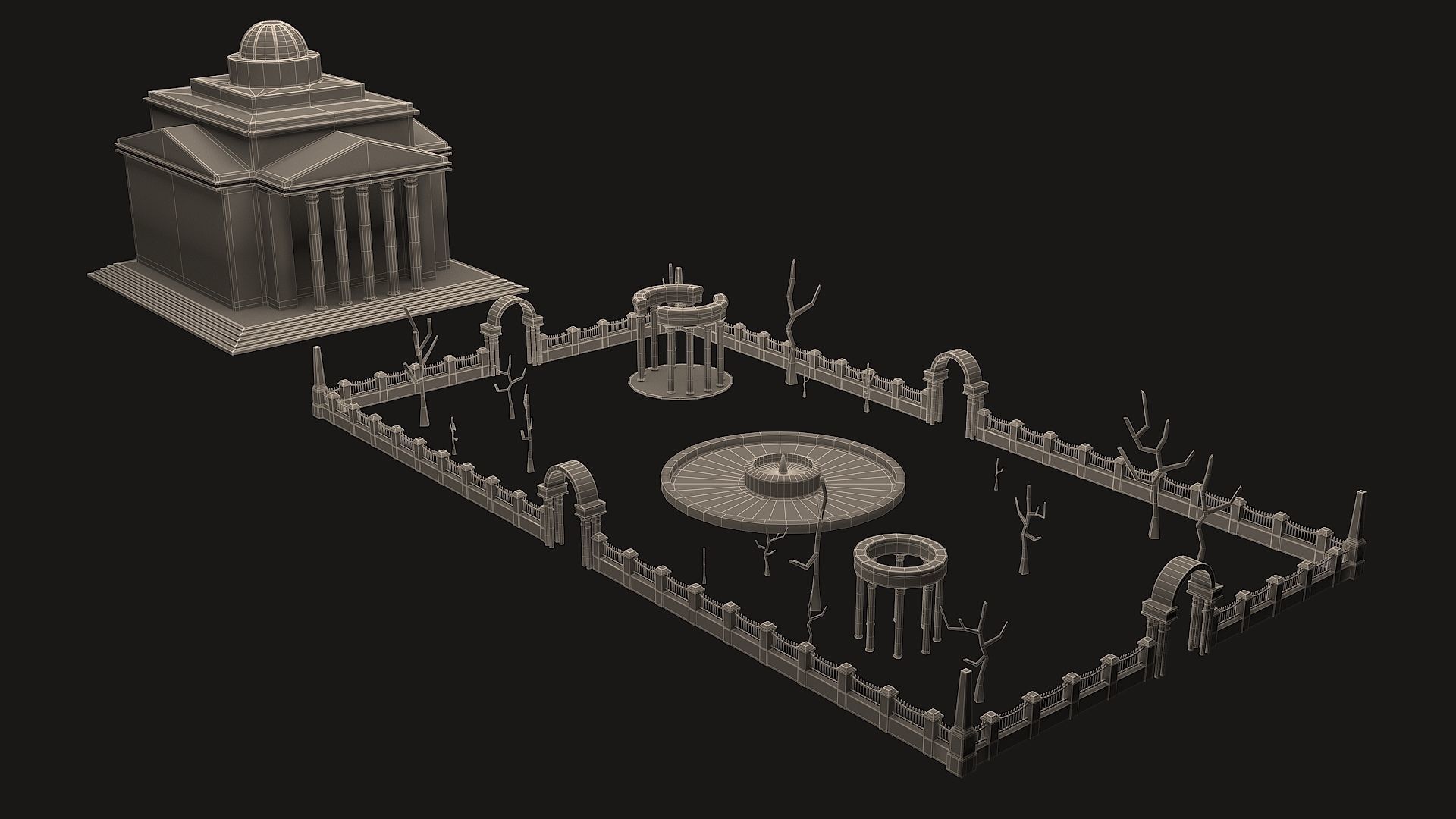 Old Roman Buildings with components Low-poly 3D model_16