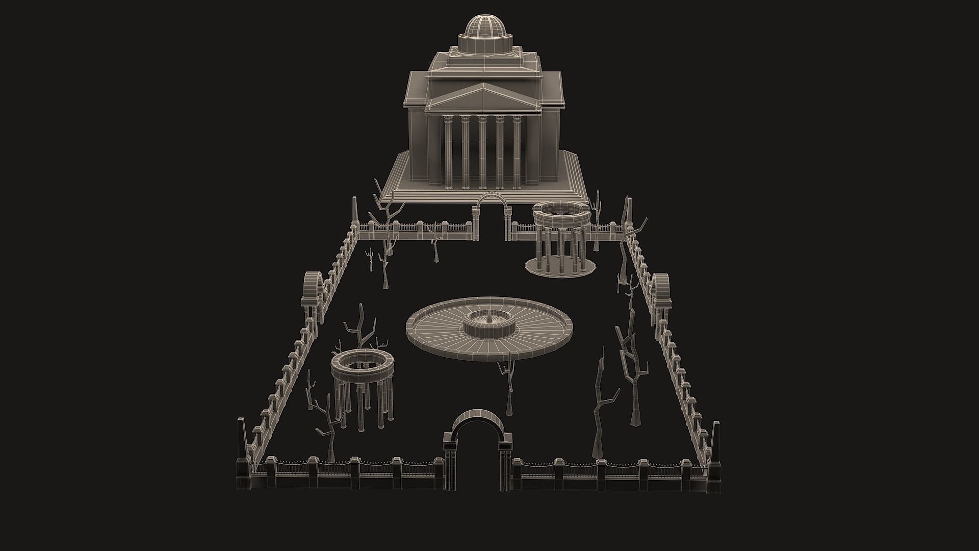 Old Roman Buildings with components Low-poly 3D model_17