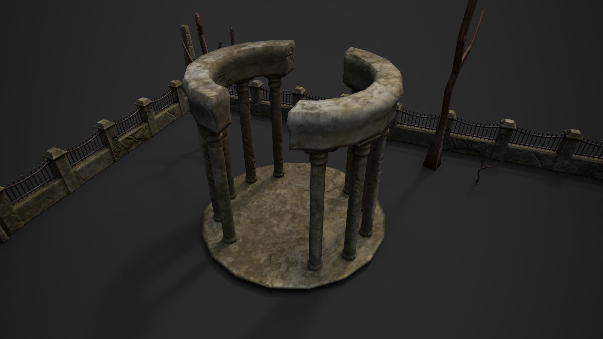 Old Roman Buildings with components Low-poly 3D model_9