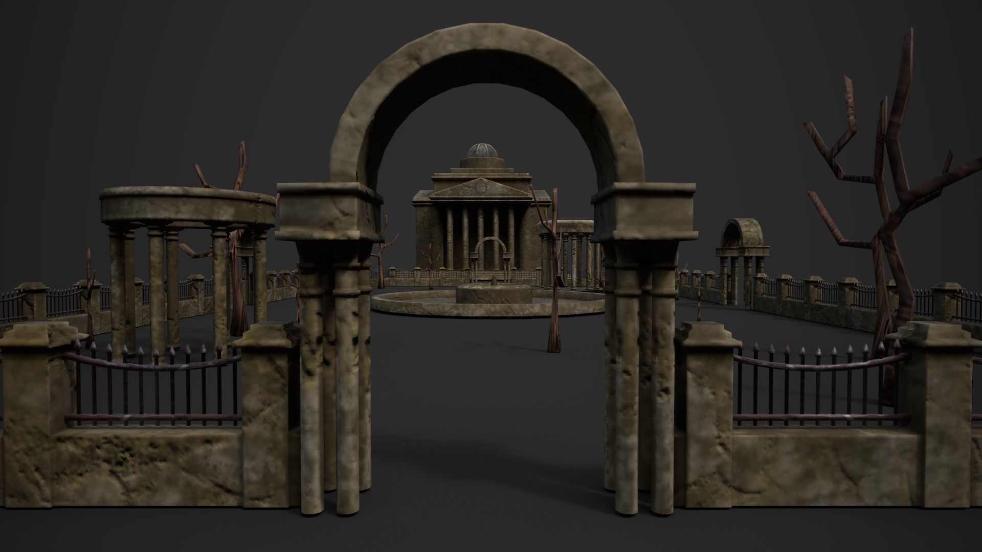 Old Roman Buildings with components Low-poly 3D model_4