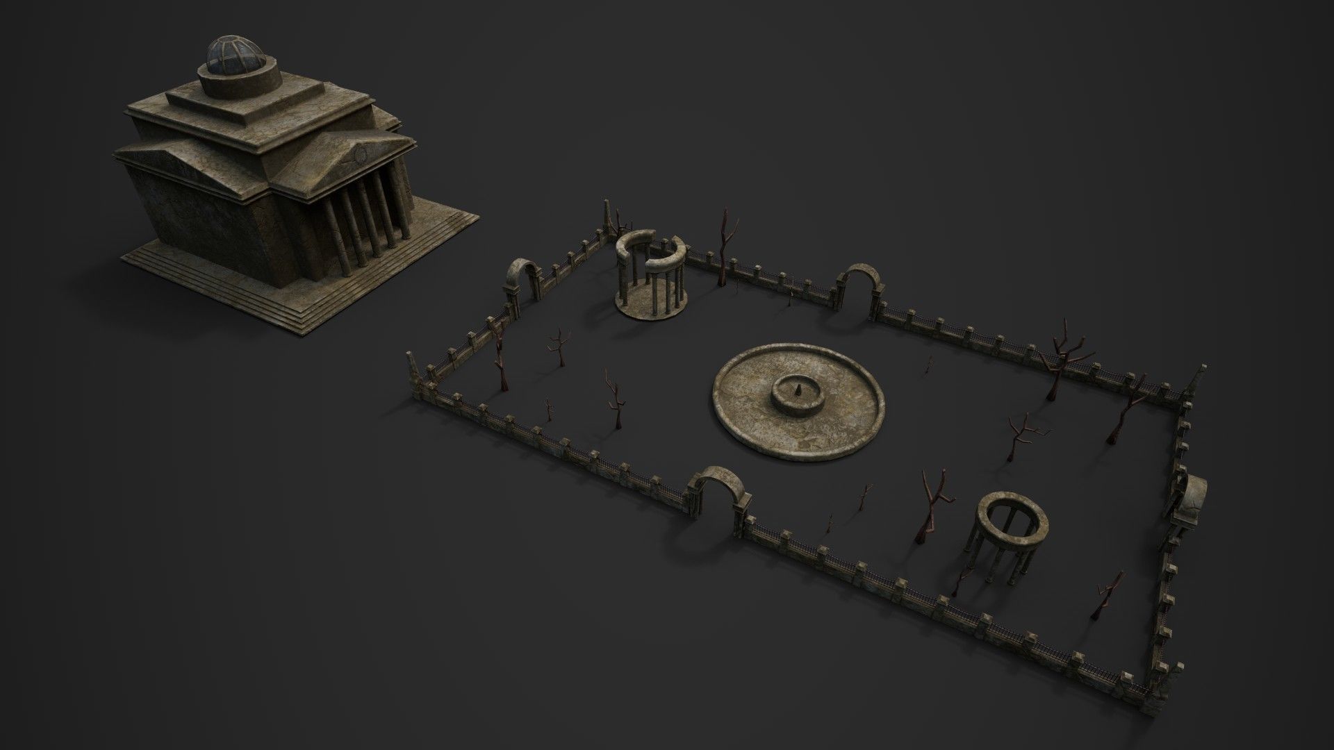 Old Roman Buildings with components Low-poly 3D model_15
