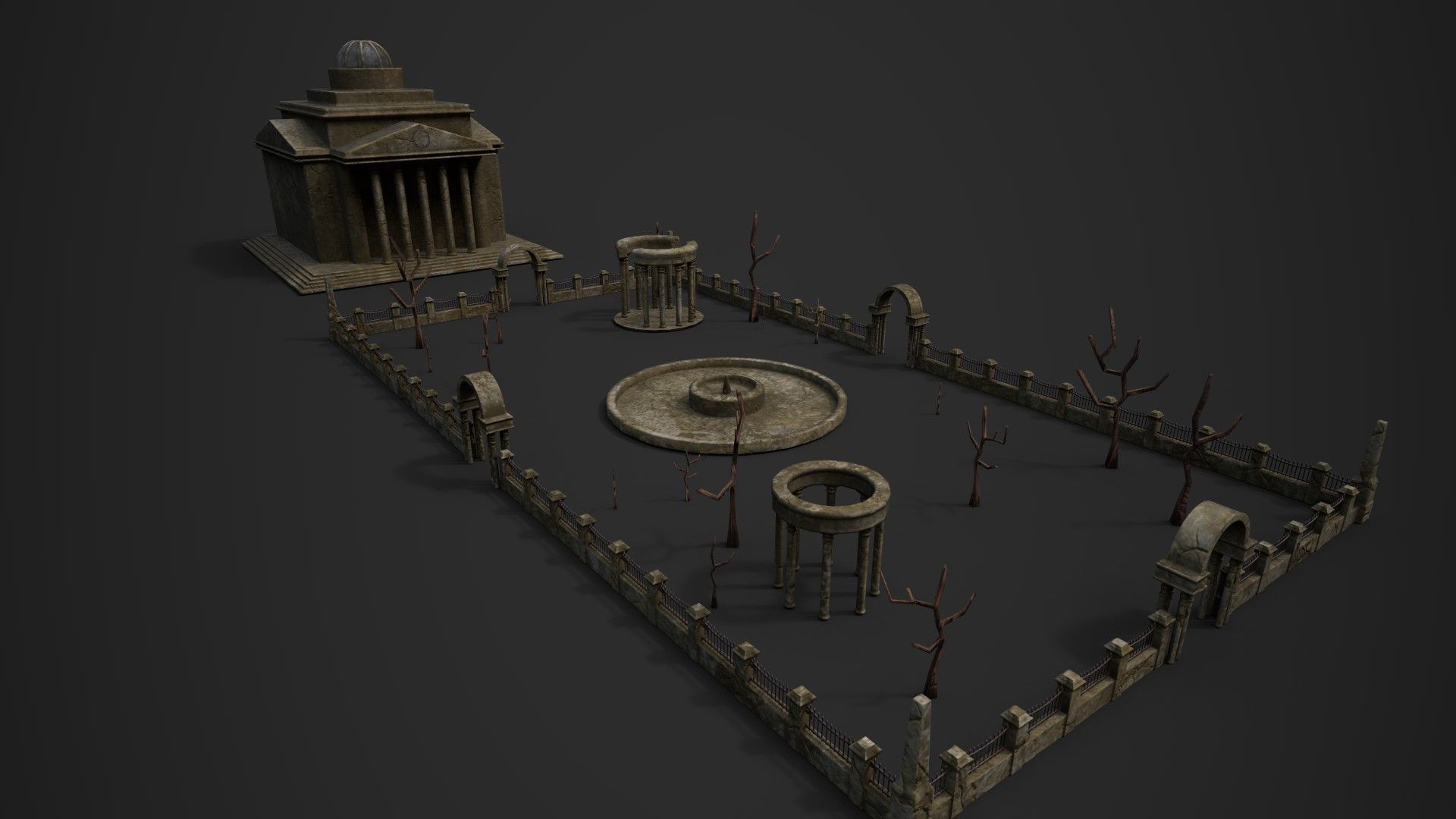 Old Roman Buildings with components Low-poly 3D model_3