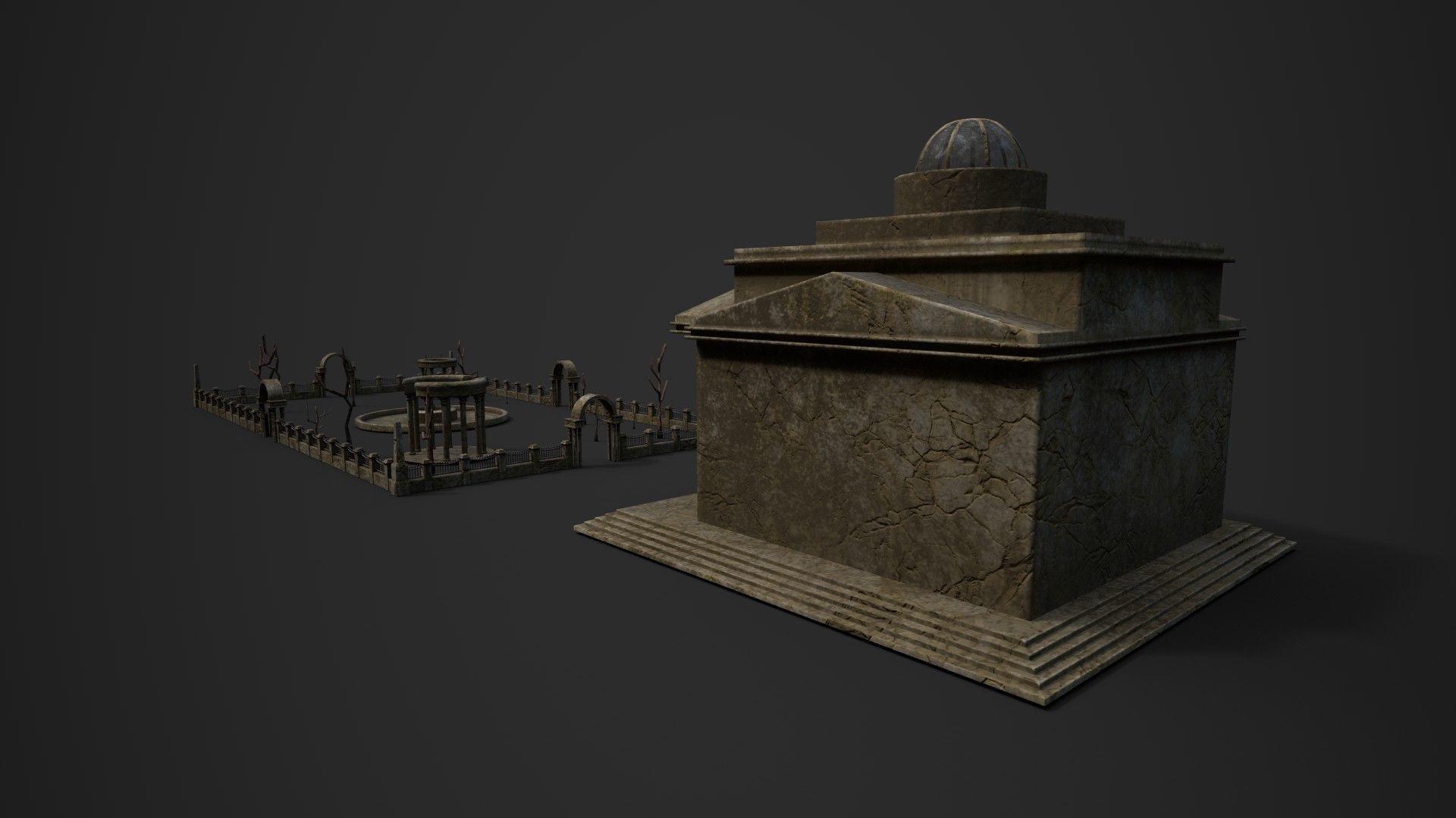 Old Roman Buildings with components Low-poly 3D model_2