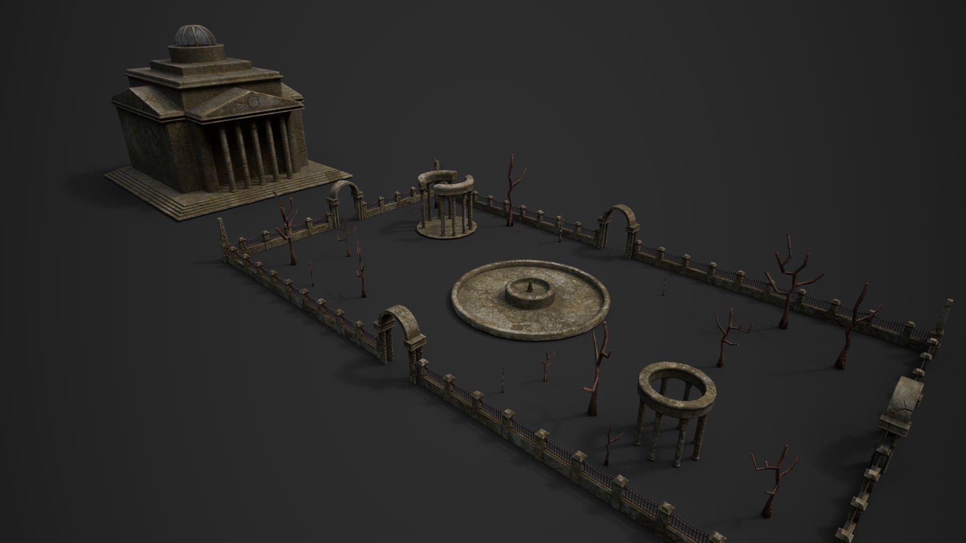 Old Roman Buildings with components Low-poly 3D model_1