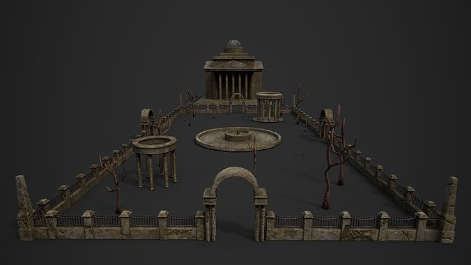 Old Roman Buildings with components Low-poly 3D model