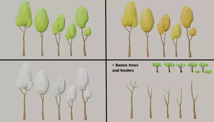 Tree Pack in four seasons included 59 object Low-poly 3D model