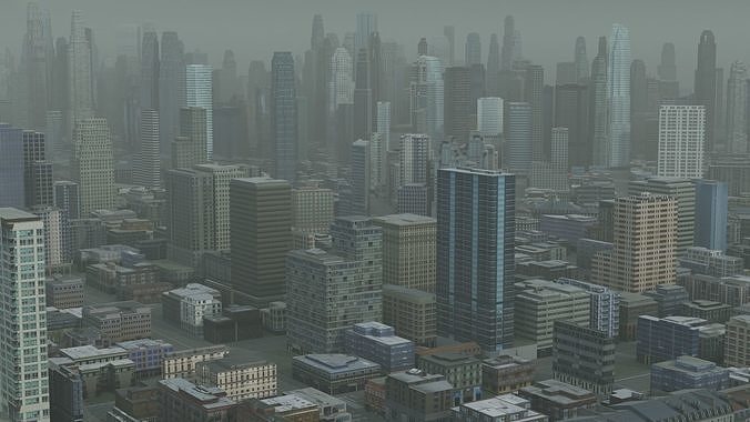 Foggy City Low-poly 3D model 3