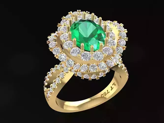 Oval Green Gemstone Diamond Engagement Ring for Women 1700