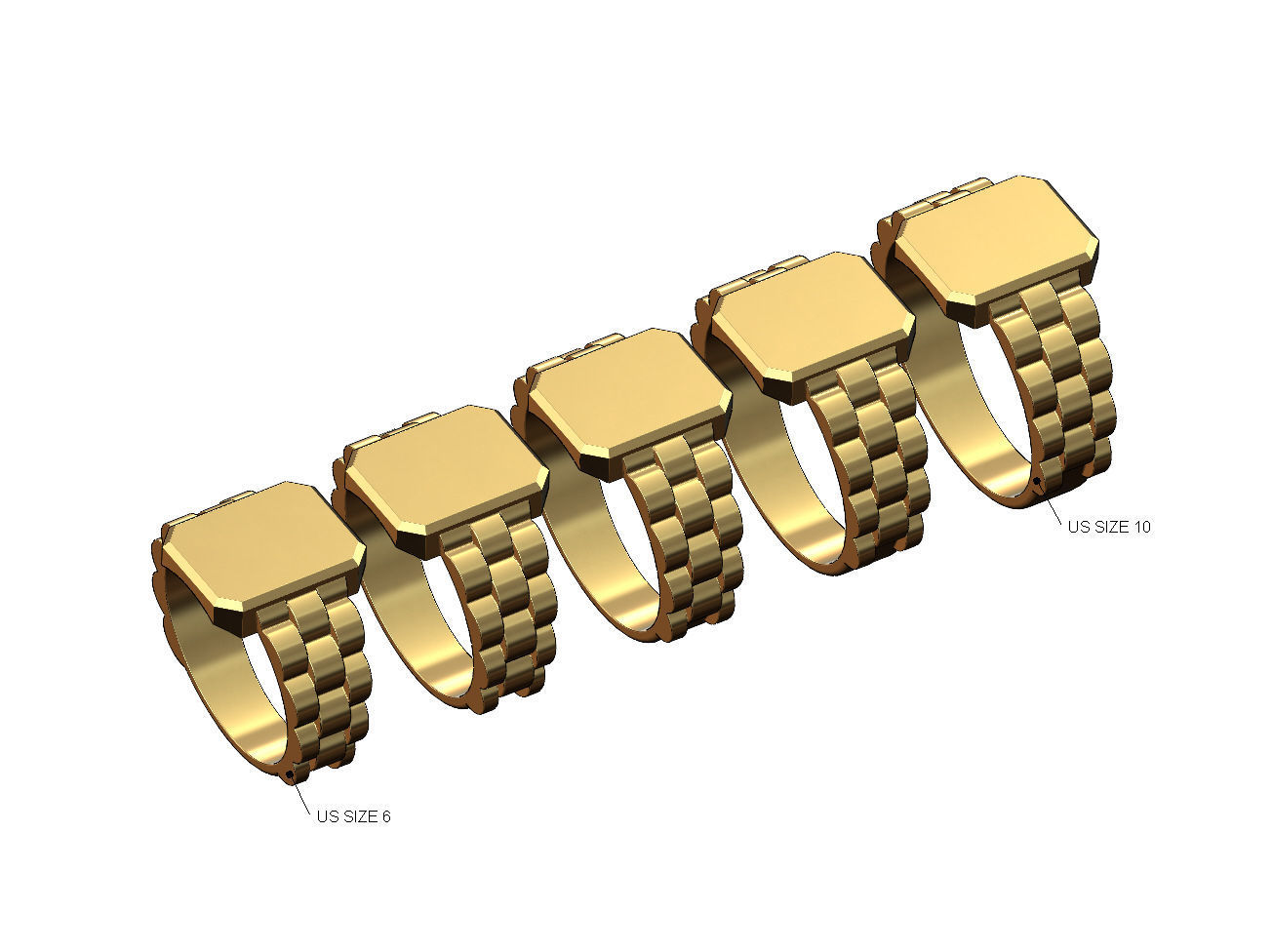 Presidentail link rectangular tag signet ring US size 6to10 3D print model_1