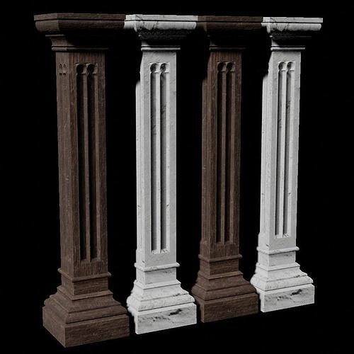 Gothic column with 2 materials Low-poly 3D model