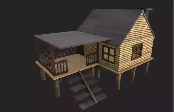 3D cabine house Low-poly 3D model